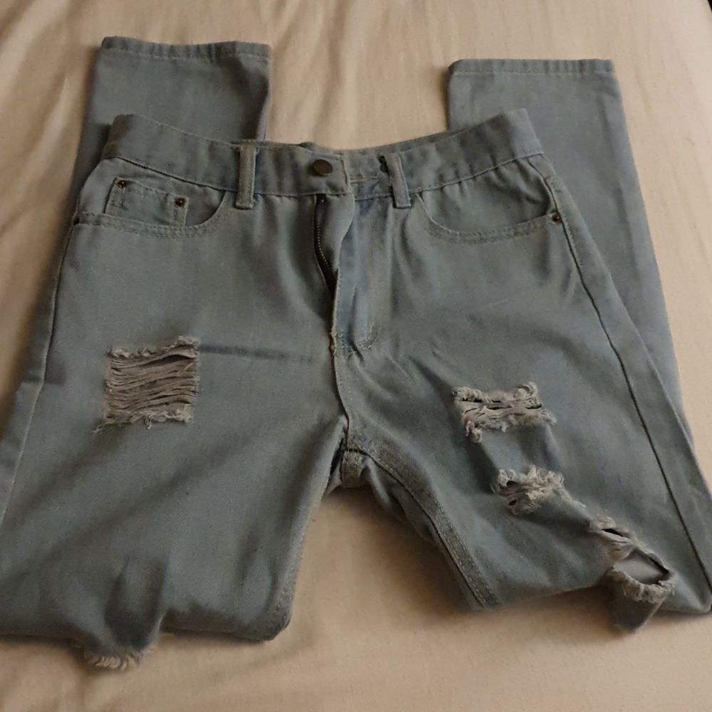 High waisted distressed mom jeans